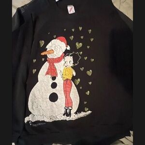 Vintage 1994 Betty Boop Winter Snowman Crewneck Sweater Size Medium Jerzees Tag